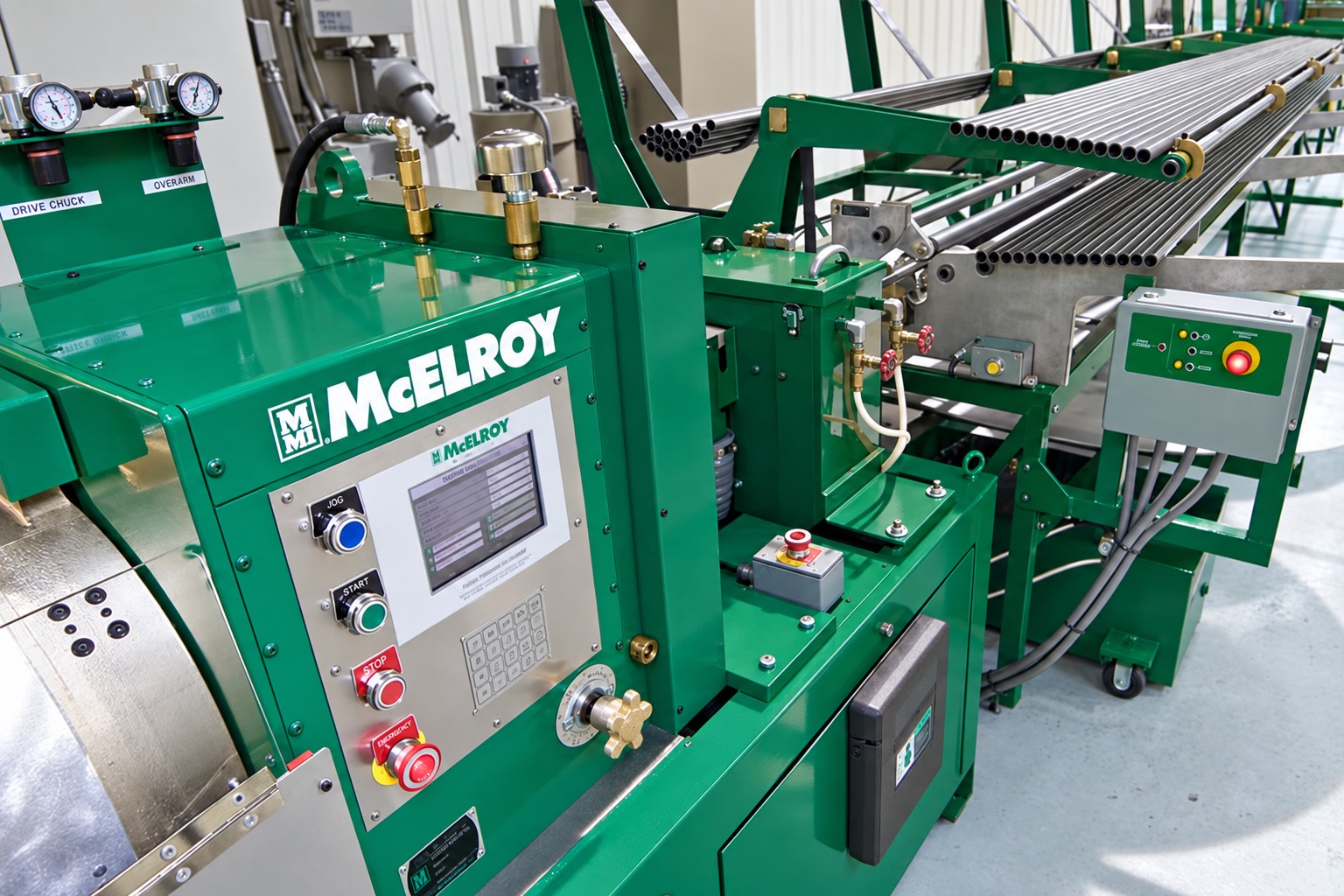 McElroy Fintube machinery with metal tubes and production controls