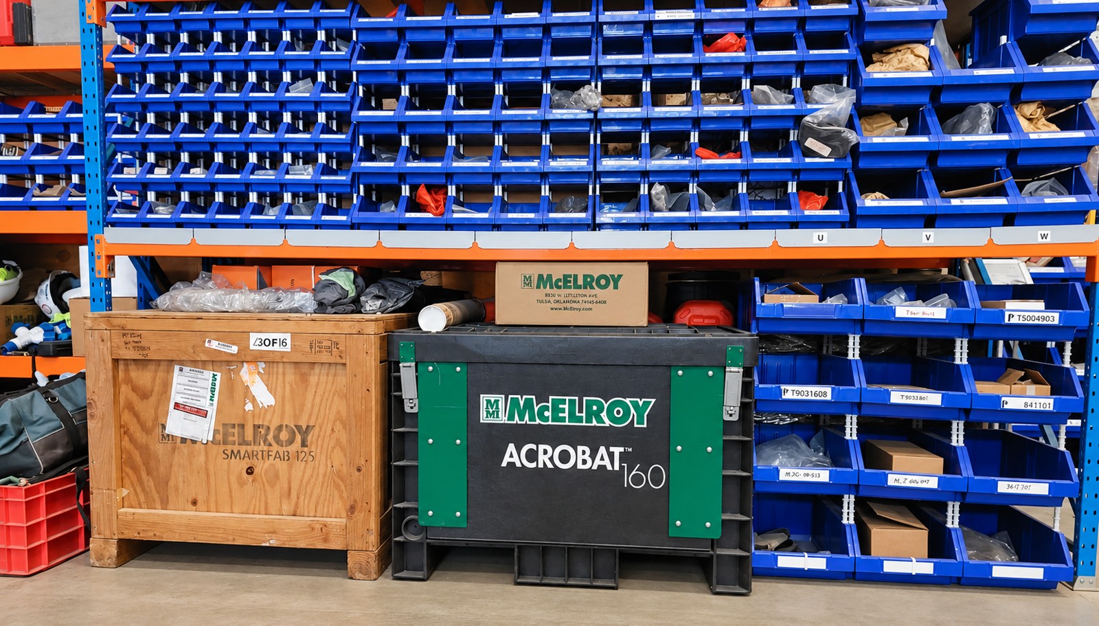 McElroy spare parts stocked on shelves in PPW’s warehouse